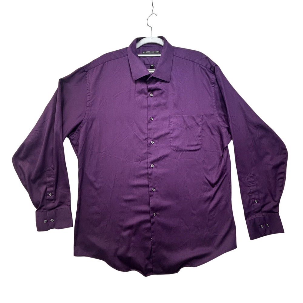 Geoffrey Beene Dress Shirt Mens 17.5 34/35 Purple Fitted Wrinkle Free